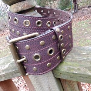 Express Brown Leather Riveted Belt Gold Buckle